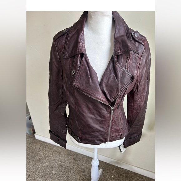 Blanc Noir Women’s M Moto Jacket Vegan Faux Leather Full Zip Pockets Purple NEW - Picture 15 of 15